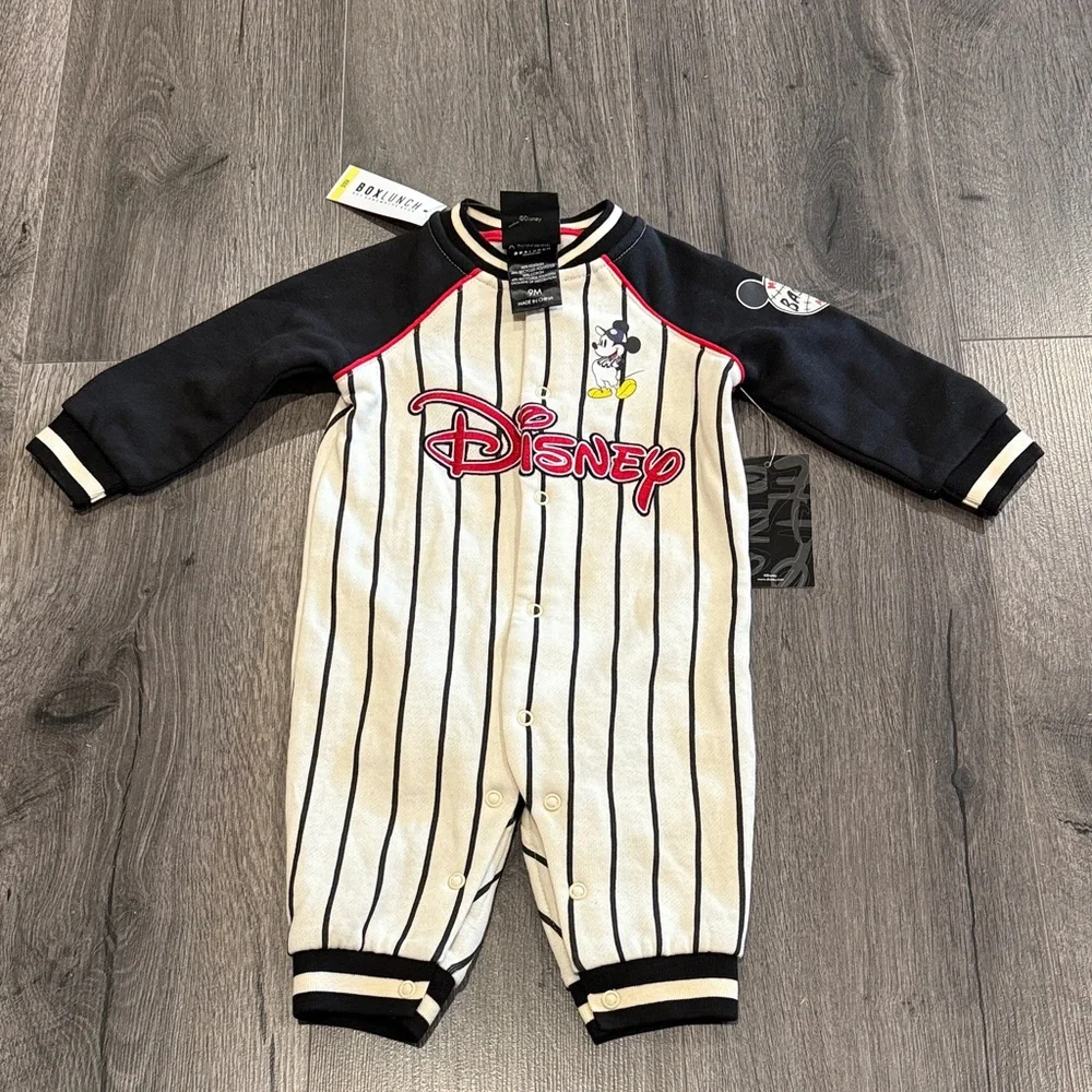 Disney Mickey Mouse Baseball Black and White Striped Kids Body Suit Play Ball